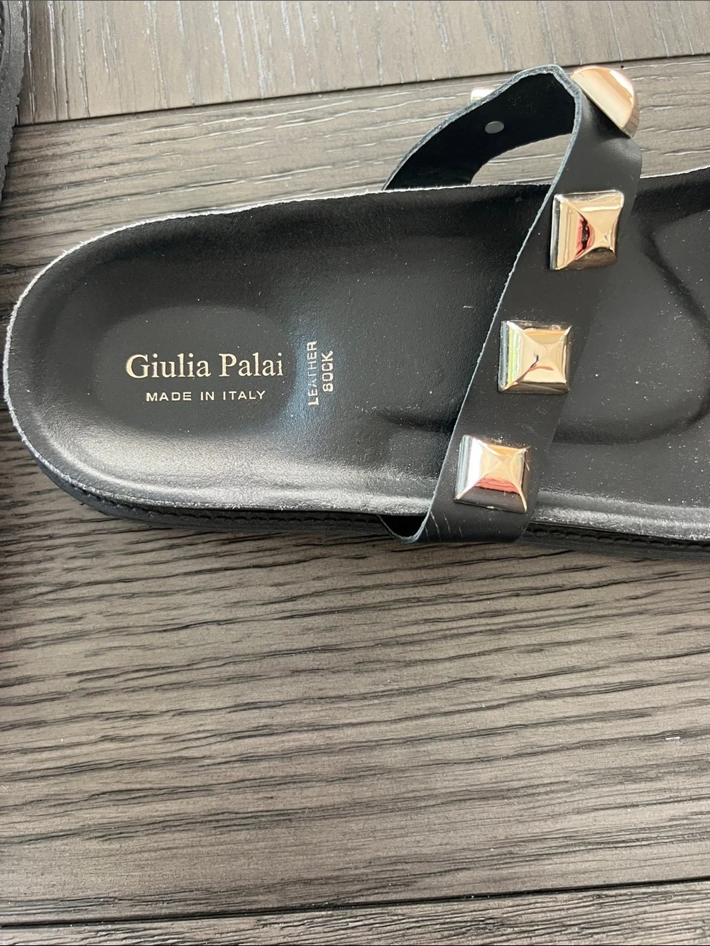 Giulia Palai Black Studded Leather Slide Sandals